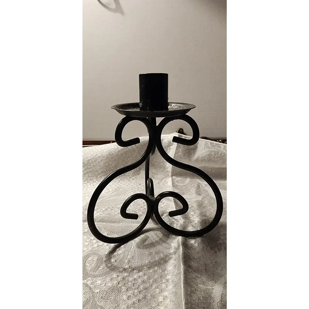 Black Wrought Iron Scroll Taper Candle Holder Farmhouse Rustic Gothic Decor